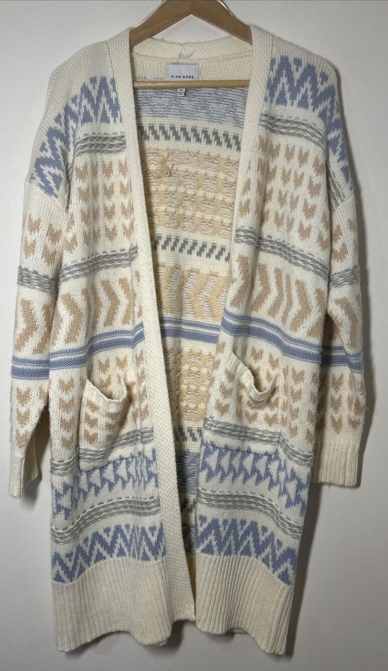 Pink Rose Women's Size XL Open-Front Cardigan Sweater Multicolor